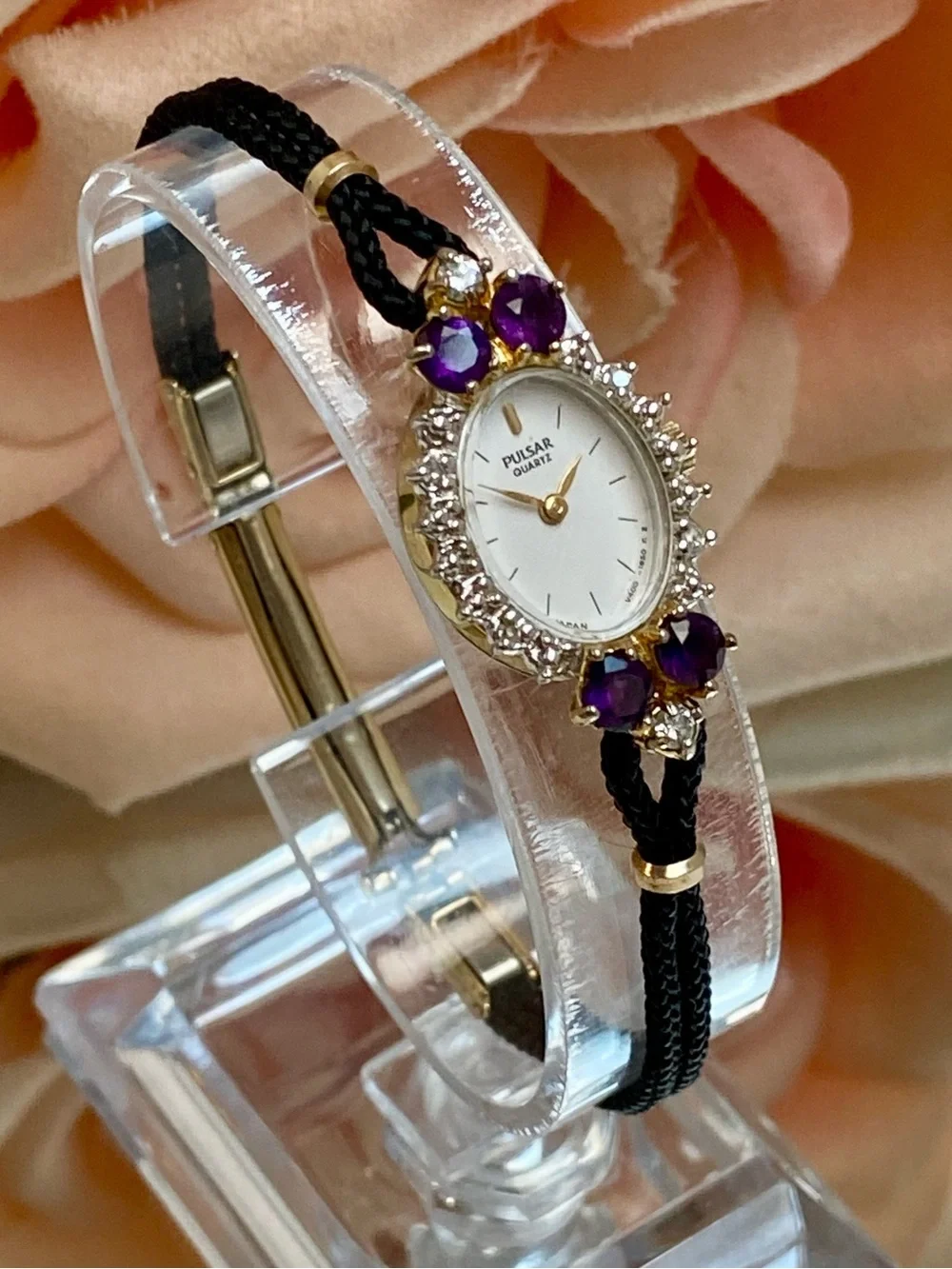 Vintage Pulsar by Seiko Diamond and Amethyst Accented Cocktail Watch